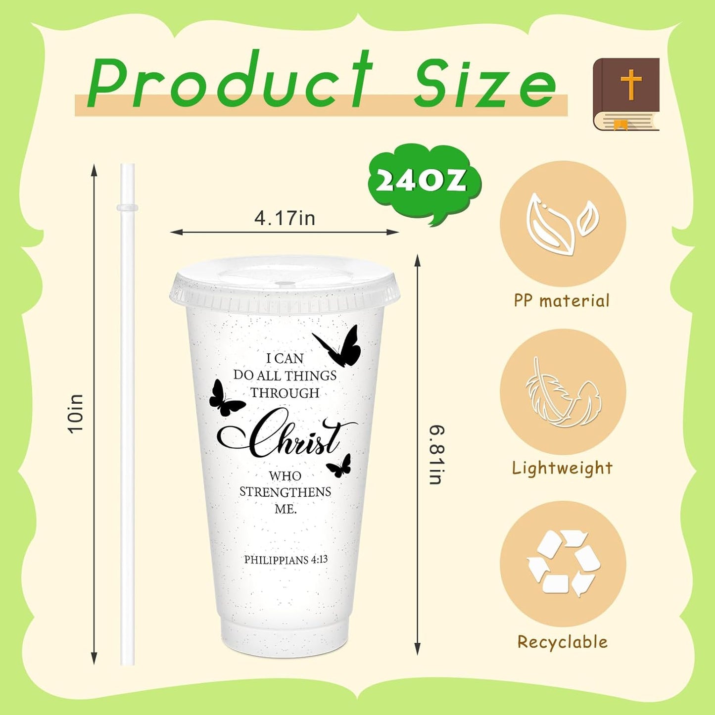 Uiifan 30 Pcs Christian Gifts Cups Bulk for Women, 24oz Bible Verse Christian Tumblers with Lids and Straw, Religious Church Gifts for Mother's Day (Fresh Color,Bible)