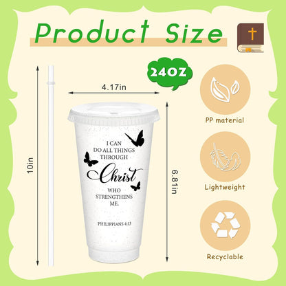 Uiifan 30 Pcs Christian Gifts Cups Bulk for Women, 24oz Bible Verse Christian Tumblers with Lids and Straw, Religious Church Gifts for Mother's Day (Fresh Color,Bible)