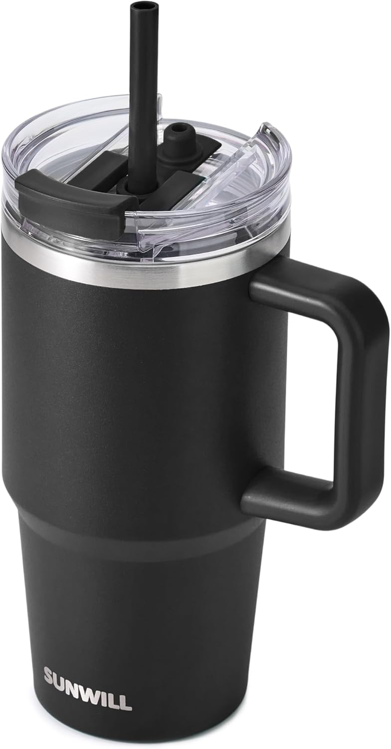 SUNWILL 20 oz Tumbler with Handle and Straw Leak Proof,Travel Coffee Mug with Lid, Stainless Steel Cup Insulated for Office & Gym, Cupholder Friendly, Powder Coated Orchid