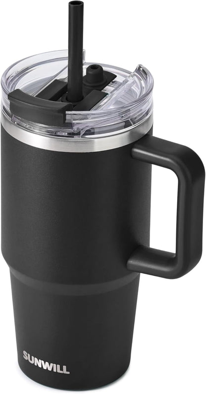 SUNWILL 20 oz Tumbler with Handle and Straw Leak Proof,Travel Coffee Mug with Lid, Stainless Steel Cup Insulated for Office & Gym, Cupholder Friendly, Powder Coated Orchid
