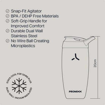 Promixx Pursuit Insulated Shaker Bottle – 18oz Double-Wall Stainless Steel Protein Mixer with Snap-Fit Agitator for Smooth Ice-Cold Shakes – Leak-Proof Gym Shaker Cup for Fitness – Midnight Blue