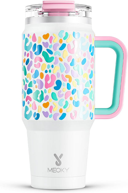 Meoky 32 oz Tumbler with Handle, Insulated Tumbler with Lid and Straw, Stainless Steel Travel Mug, Keeps Cold for 24 Hours, 100% Leak Proof, Fits in Car Cup Holder (Night)