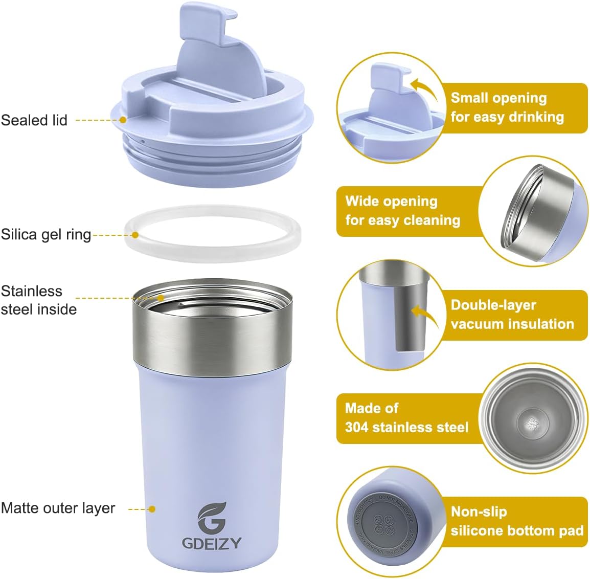 17oz Double Wall Stainless Steel Vacuum Insulated Travel Mug, Spill-Proof & Leak-Proof Coffee Mug, BPA-Free Reusable Coffee Cup for Hot & Cold Drinks, Black (Black)