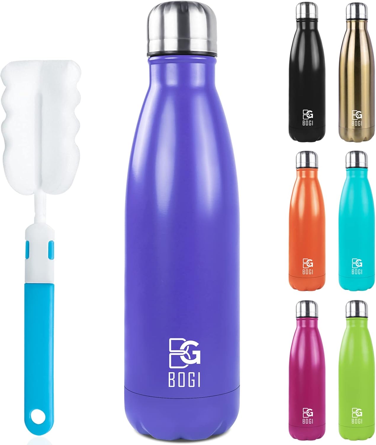 BOGI 17oz Insulated Water Bottle Double Wall Vacuum Stainless Steel Water Bottles, Leak Proof Metal Sports Water Bottle Keeps Drink Hot and Cold - Perfect for Outdoor Sports Camping Biking (Purple)