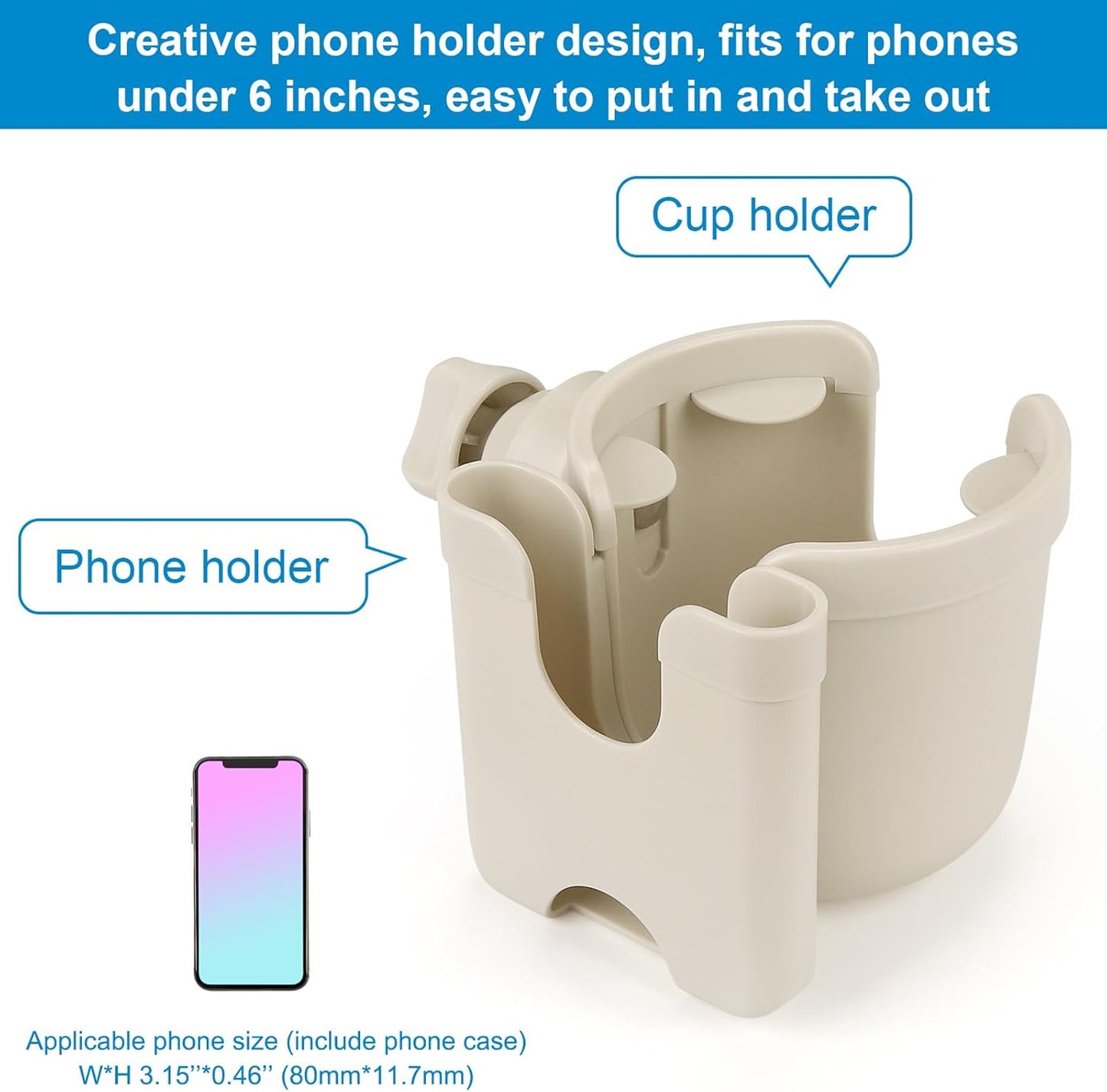 Accmor Stroller Cup Holder with Phone Holder, Bike Cup Holder, Universal Cup Holder for Uppababy Nuna Doona Strollers, 2-in-1 Cup Holder for Walker, Wheelchair, Scooter - Colors B