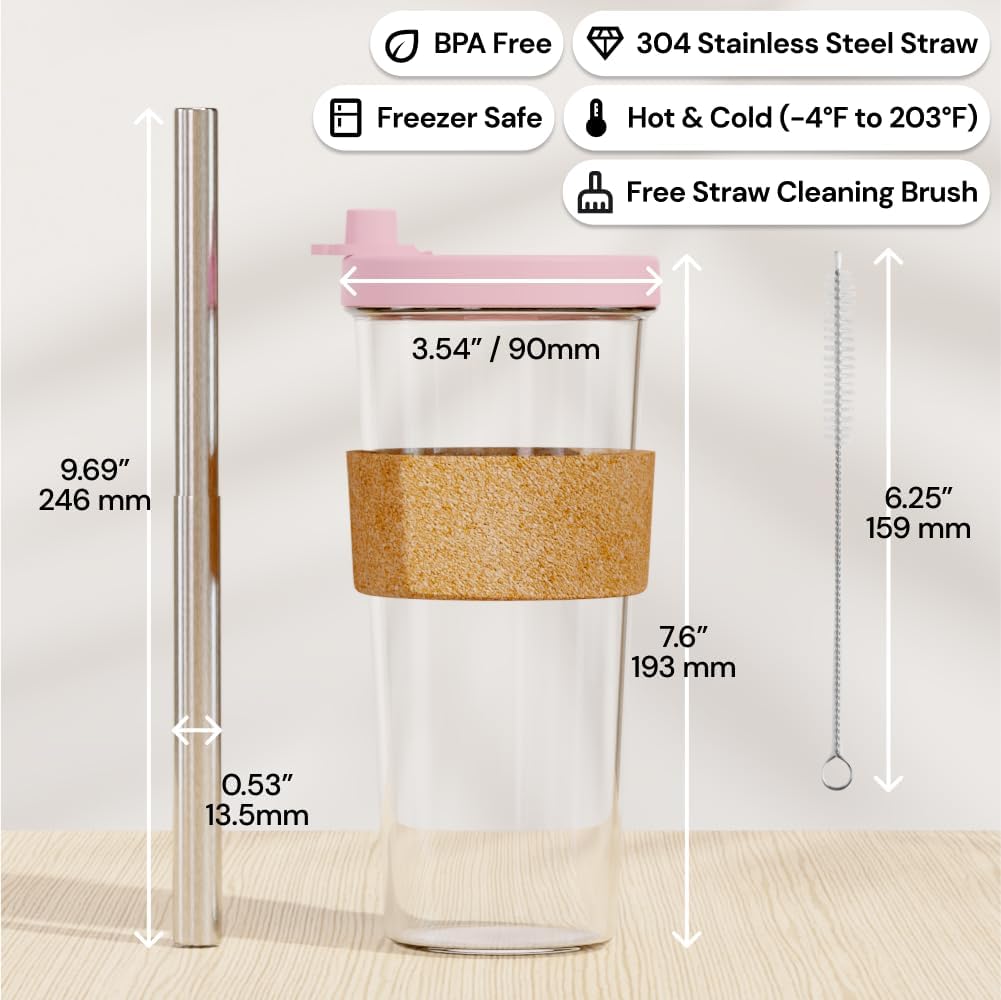 Dodoko Sage Green 24 oz Reusable Boba Cup and Straw Bubble Tea Cup with Wide Lid and Straw