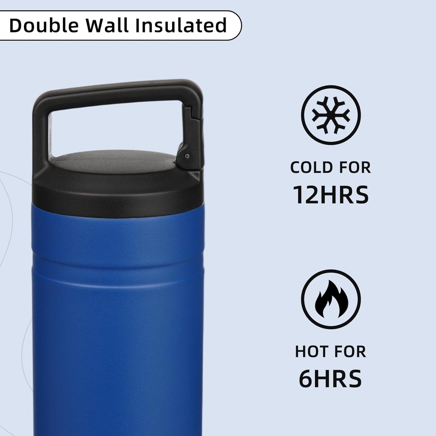 BJPKPK Insulated Water Bottle with 2 Lids,20 oz Double Wall Stainless Steel Vacuum Tumbler Travel Coffee Mug,Wide Mouth Thermal Cup,Haze Blue