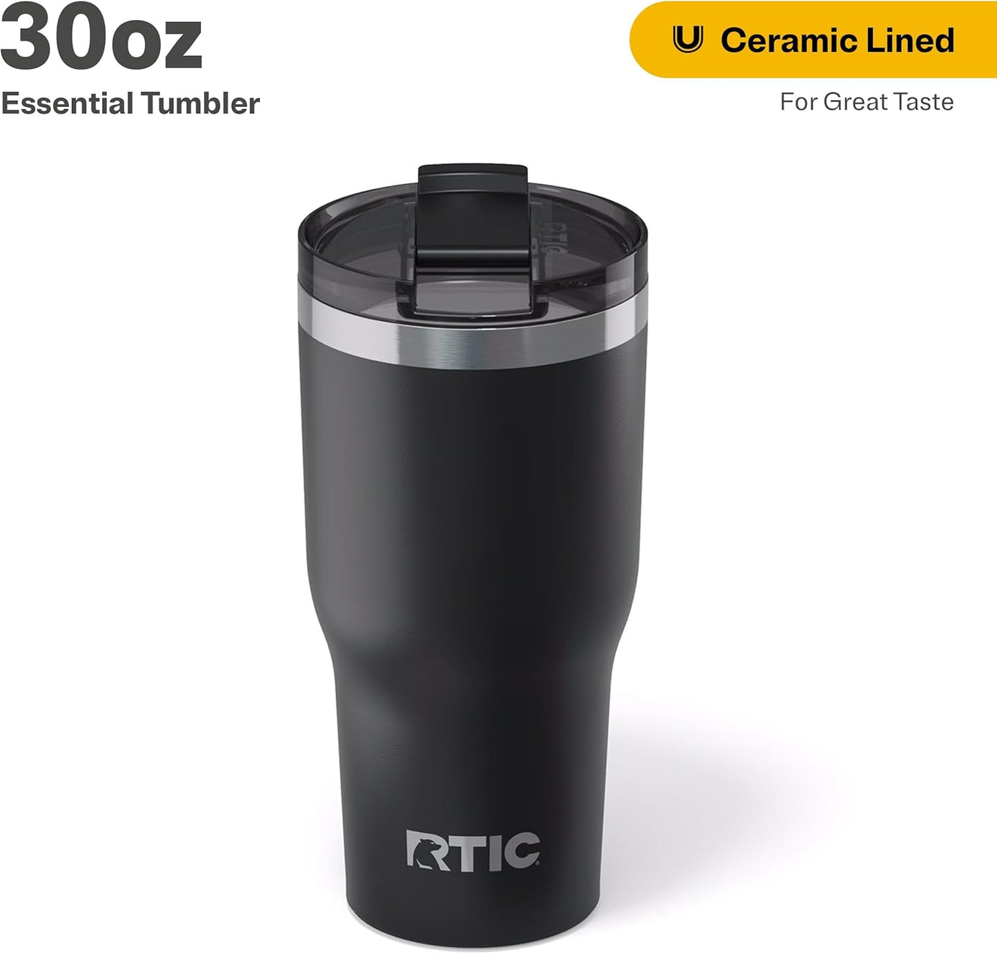 RTIC 20oz Essential Tumbler with Lid, Ceramic Lined, Insulated, Stainless Steel, Metal, Double Wall Vacuum-Insulation, Travel Cup for Iced Coffee, Tea, Hot and Cold Drink, Graphite