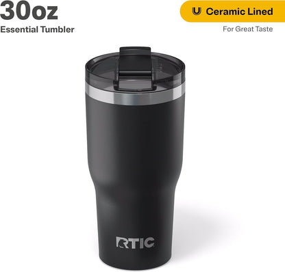 RTIC 20oz Essential Tumbler with Lid, Ceramic Lined, Insulated, Stainless Steel, Metal, Double Wall Vacuum-Insulation, Travel Cup for Iced Coffee, Tea, Hot and Cold Drink, Graphite