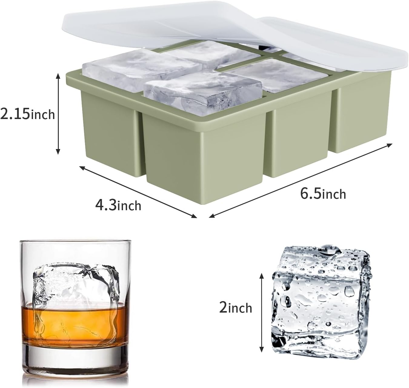 Large Ice Cube Tray for Whiskey: FDDBI Silicone Ice Cube Trays with Lid - 2Pack Big Square Old Fashioned Ice Cube Maker for Cocktail - 2inch Huge Cubed Ice Trays for Whisky