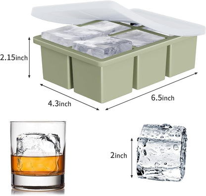 Large Ice Cube Tray for Whiskey: FDDBI Silicone Ice Cube Trays with Lid - 2Pack Big Square Old Fashioned Ice Cube Maker for Cocktail - 2inch Huge Cubed Ice Trays for Whisky