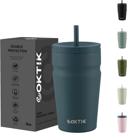 COKTIK 24oz Insulated Tumbler with Lid and Straw Iced Coffee Cup Reusable Stainless Steel Travel Mug Water Bottle Cupholder Friendly for Women Men Her Him (Blush)