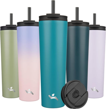Konokyo 30 OZ Insulated Tumbler with Lid and 2 Straws Stainless Steel Water Bottle Vacuum Travel Mug Coffee Cup,Pastel Sunset