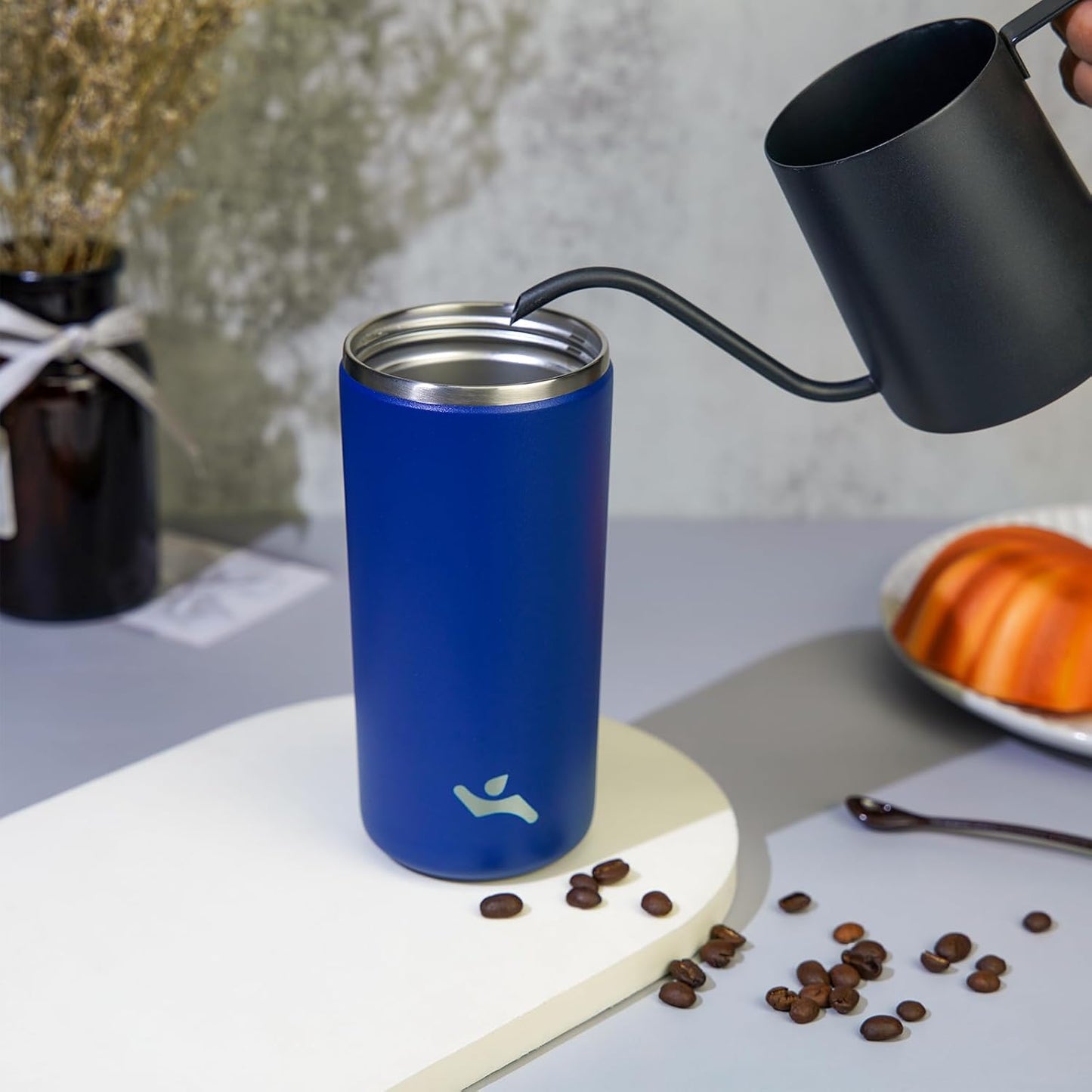 Konokyo Tumbler with Lid, 16 oz Travel Coffee Mug Double Wall Vacuum Stainless Steel Thermal Metal Cup Insulated Water Bottle,Navy Blue