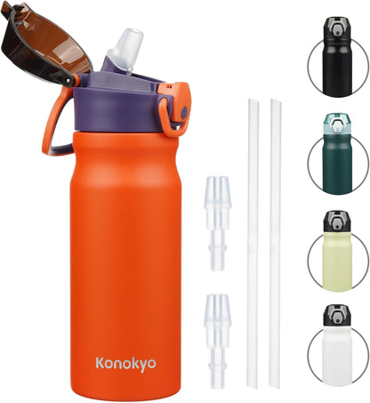 Konokyo 18 oz Insulated Water Bottle with Straw Lid, Stainless Steel Vacuum Sports Water Bottle, Leak-Proof Reusable Metal Flask with Carry Loop, BPA-Free Travel Bottle for Gym, School, Office