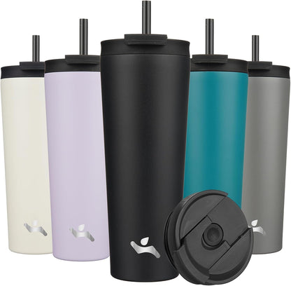Konokyo 30 OZ Insulated Tumbler with Lid and 2 Straws Stainless Steel Water Bottle Vacuum Travel Mug Coffee Cup,Pastel Sunset