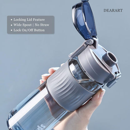 DEARART 24oz Water Bottles with Buckle, 100% Leakproof Anti Slip Silicone Bottle, No Straw Clear Bottle Easy Clean, Suit Sport Office School Travel Gym Yoga for Women Men, Dark Cyan