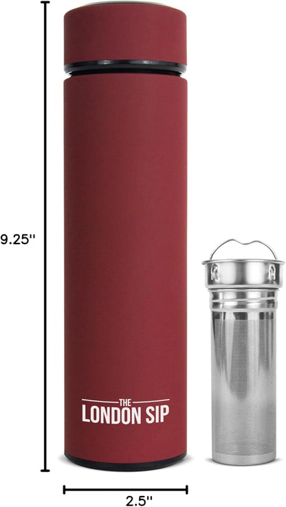The London Sip Multi-Purpose Travel Mug and Tumbler Fruit Infused Flask Hot and Cold Double Wall Stainless Steel Thermos with Extra-Long Infuser, Purple