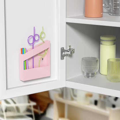 Acrylic Straw Holder for Cabinet - 9.5 Inch Clear Reusable Straw Organizer Dispenser with Ultra Sticky Adhesive Tapes, Slanted Kitchen Accessories Container Cupboard Door Mounted