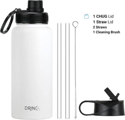 Drinco Stainless Steel Water Bottle Spout Lid Vacuum Insulated Double Wall Water Bottle Wide Mouth (40oz 32oz 22oz 18oz 14oz) Leak Proof Keep Cold Sport Camping Hiking (22 oz, 22oz Black)