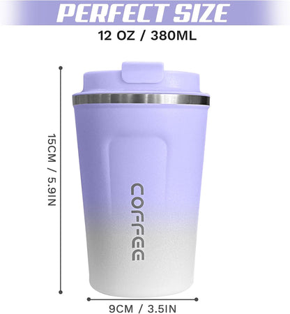 SPLMIFA Travel Coffee Mug Leak-Proof, Reusable Coffee Cups with Lids, Stainless Steel Vacuum Insulated Coffee Tumblers, Thermal Insulation Cup for Men and Women Hot & Cold Drinks(2nd-Green Pink, 12OZ)