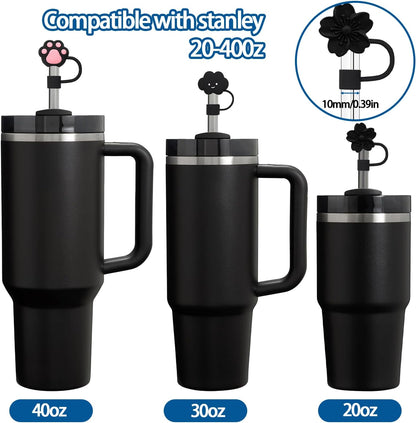 6PCS Silicone Straw Covers Cap Compatible with Stanley Cup 30-40 oz Tumbler with Handle 10mm Straw Toppers，Dust-Proof Reusable Straw Cover for Stanley Cup Accessories (Black)