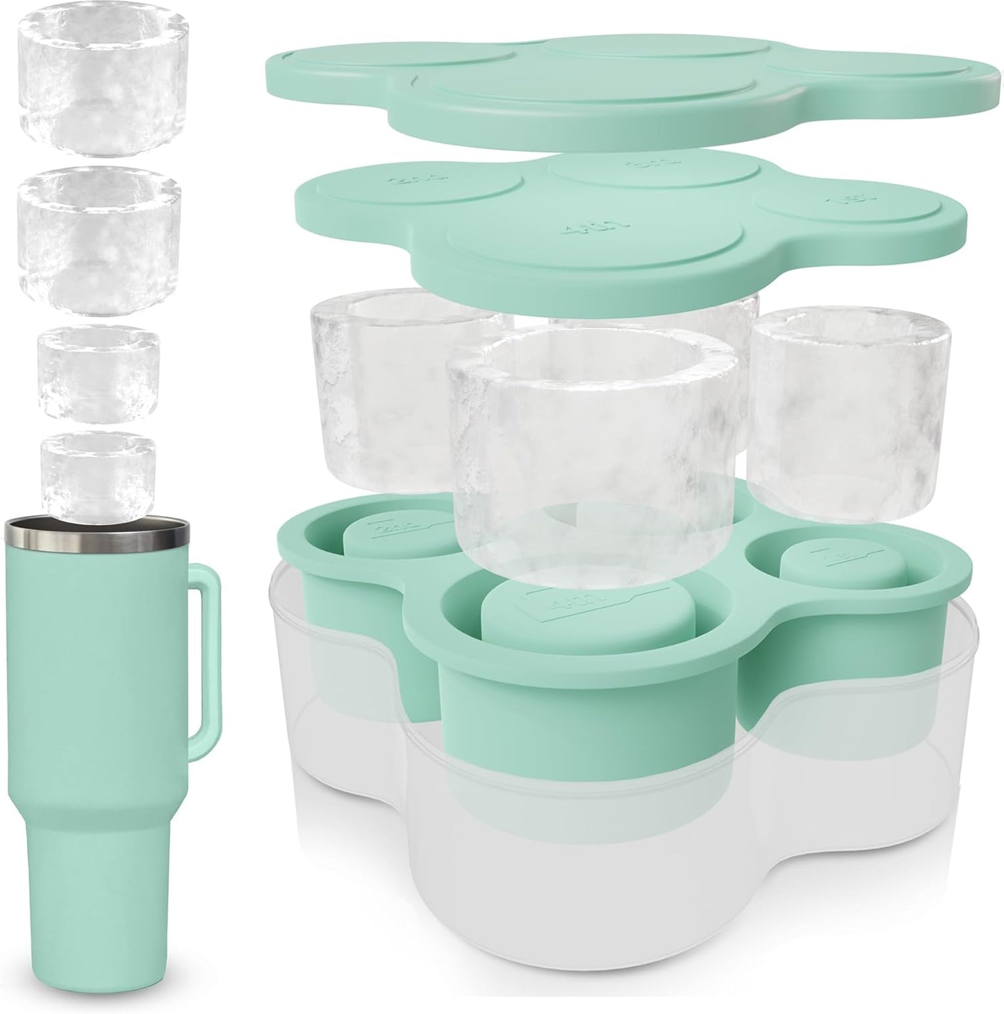 4-Ring Silicone Ice Cube Tray for Stanley Cup with Lid and Metal Reusable Straws - Stanley Ice Mold - Stanley Cup Ice Mold - Stanley Cup Ice Cube Mold for 14-40 oz Tumbler, Whiskey, Cocktails, Drinks