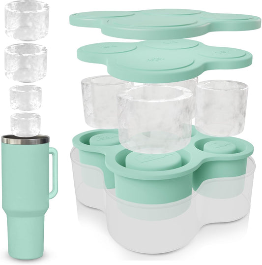 4-Ring Silicone Ice Cube Tray for Stanley Cup with Lid and Metal Reusable Straws - Stanley Ice Mold - Stanley Cup Ice Mold - Stanley Cup Ice Cube Mold for 14-40 oz Tumbler, Whiskey, Cocktails, Drinks
