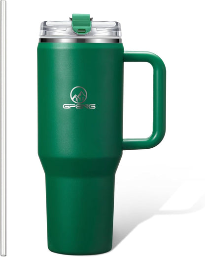 Gpeng 30/40/50 oz Tumbler with Handle, Water Bottles with Straw Lid, Insulated Stainless Steel Travel Mug Cup Holder Friendly, Keep Drinks Cold or Hot for Hours (LightGrey, 50 oz)
