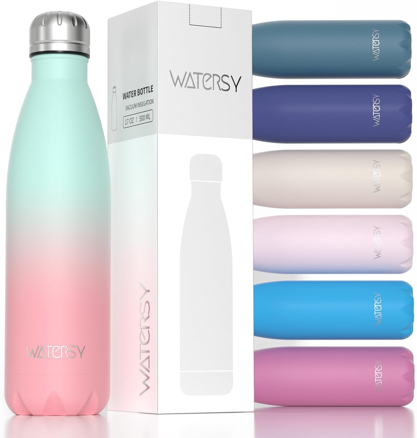WATERSY Stainless Steel water bottles,17oz/500ml Insulated Water Bottles,Deep Blue metal water bottle Keeps Drink Cold and Hot,BPA Free kids water bottles for School,Gym,Travel,Sports