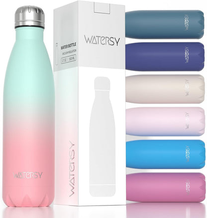 WATERSY Stainless Steel water bottles,17oz/500ml Insulated Water Bottles,Deep Blue metal water bottle Keeps Drink Cold and Hot,BPA Free kids water bottles for School,Gym,Travel,Sports