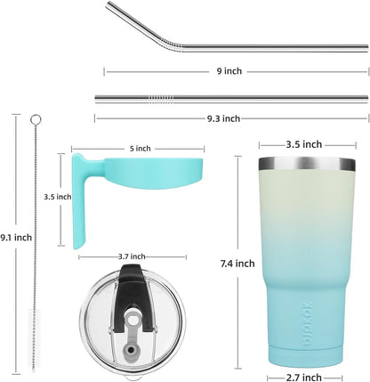 BJPKPK Tumbler With Handle And Straw Lid 40 oz Stainless Steel Insulated Coffee Tumbler Cups For Home, Office or Car,Turquoise