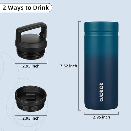 BJPKPK Insulated Water Bottle with 2 Lids,20 oz Double Wall Stainless Steel Vacuum Tumbler Travel Coffee Mug,Wide Mouth Thermal Cup,Haze Blue