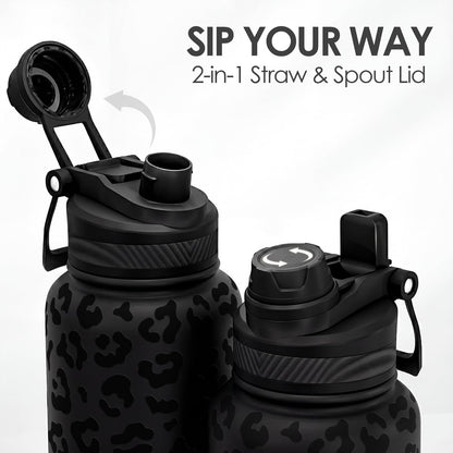 SANDJEST Pickleball Stainless Steel Water Bottle with Strap 32oz, Insulated Bottles with Straw and Spout Lid for Gym Sports Travel Outdoor, Gifts for Women Girls Birthday Christmas