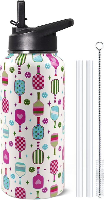 32 oz Pickleball Insulated Water Bottle with Straw - Pickleball Gym Hiking Sports Coffee Mug | Perfect Pickleball Gifts for Women, Pickleball Decor Accessories