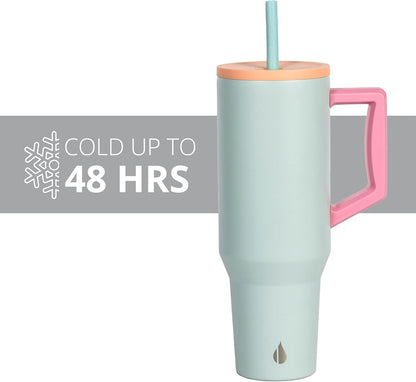 Elemental 32 oz 100% Leak Proof Tumbler with Handle & Straw - Stainless Steel Double Wall Insulated Tumbler for Hot and Cold Beverages - Travel Coffee Mug with Sip & Straw Lid - White - Colors A