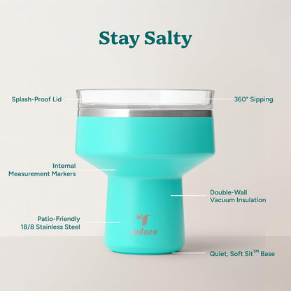 REDUCE Saltini 16 oz Cocktail Tumbler - Insulated Margarita Tumbler with Lid - Keeps Drinks Cold for 10 Hours - 360 Sippable Martini Glass Alternative - Shatterproof, Perfect for Parties - Cloud Blue