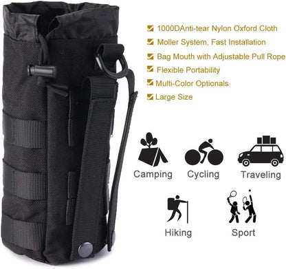 Upgraded Sports Water Bottles Pouch Bag, Tactical Drawstring Molle Water Bottle Holder Tactical Pouches, Travel Mesh Water Bottle Bag Tactical Hydration Carrier