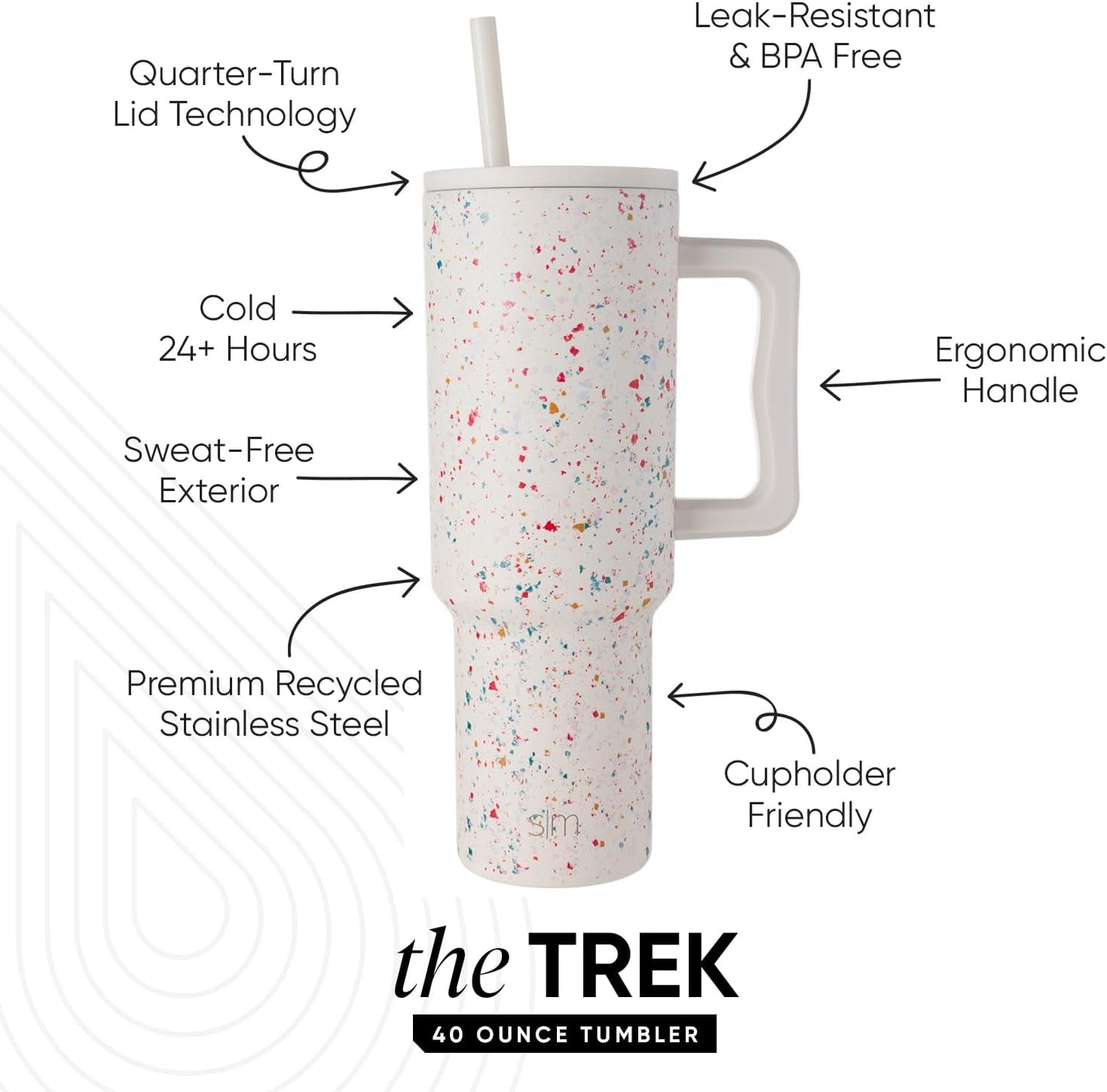 Simple Modern 40 oz Trek Tumbler with Handle and Straw Lid | Cup Holder Friendly Insulated Stainless Steel Travel Mug | Sea Glass Sage - Colors C