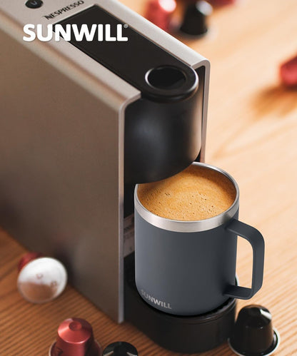 SUNWILL Travel Coffee Mug with Lid, Insulated Tumbler with Handle, 14 oz Stainless Steel Cup for Ice, Water, Tea, Rose Gold