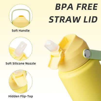 BJPKPK Insulated Water Bottle with Straw Lid, 18oz Thermo Water Bottles with Soft Nozzle, Flex Handle & Non-slip Boot, BPA Free Leak Proof Stainless Steel Metal Thermo, Tumblers, Cups,Sea Salt