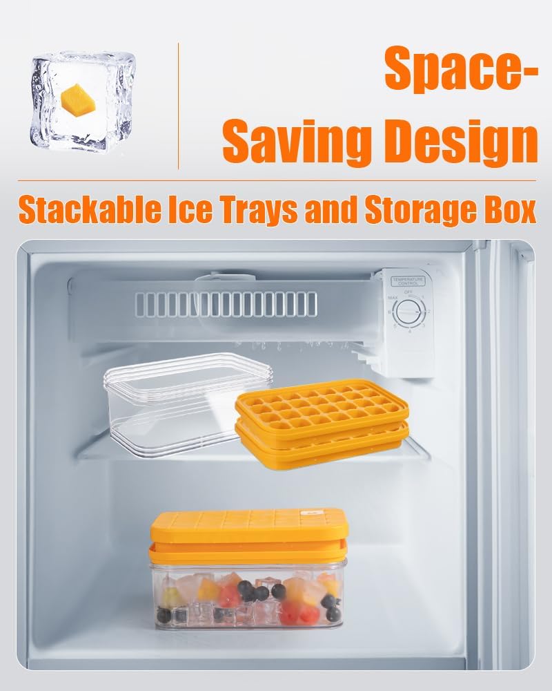 Brigii Ice Cube Tray with Lid & Storage Bin, 56 Cubes Ice Mold with Easy-Release Silicone Bottom, Stackable Ice Trays for Freezer, BPA Free,for Cocktails, Whiskey, Coffee & Drinks