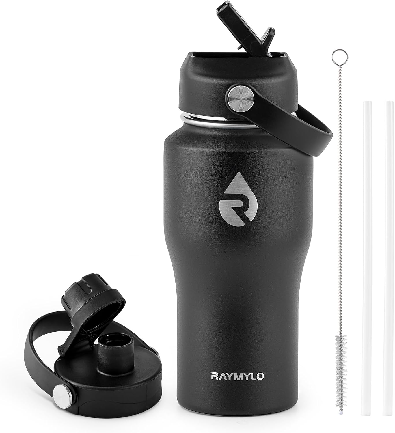 RAYMYLO 40 oz Insulated Water Bottle with Straw fit in Car Cup Holder, Triple Wall Vacuum Stainless Steel(Cold 48 hrs, Hot 24 hrs), Leakproof & Non-BPA, Hydro Travel Flask with Straw and Spout Lid