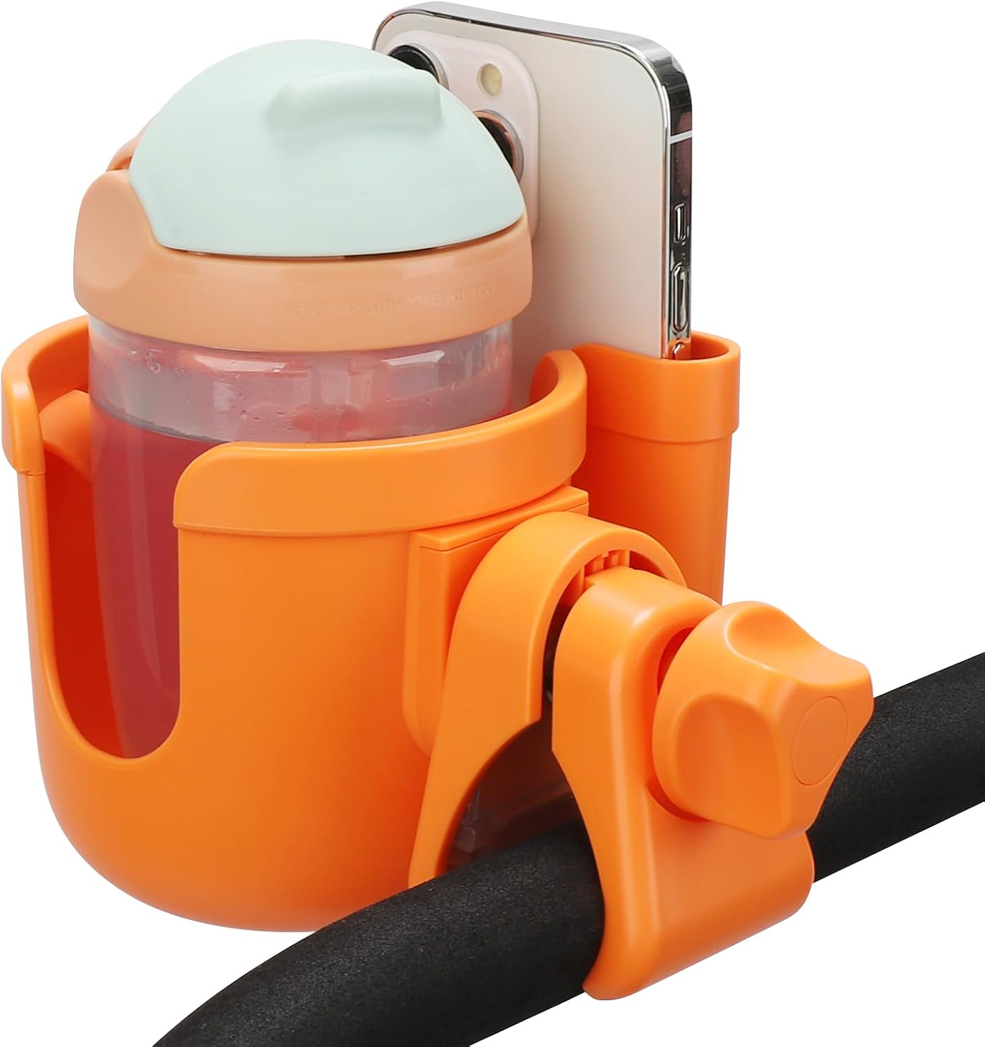 Accmor Stroller Cup Holder with Phone Holder, Bike Cup Holder, Universal Cup Holder for Uppababy Nuna Doona Strollers, 2-in-1 Cup Holder for Walker, Wheelchair, Scooter - Colors A