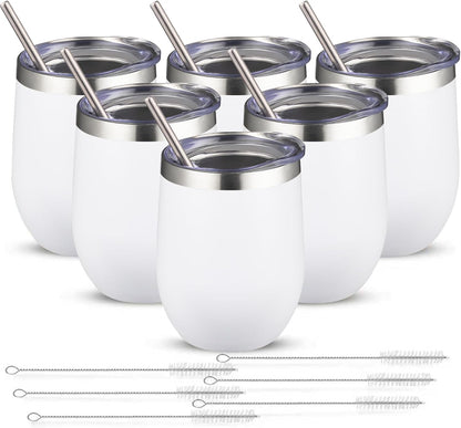 12oz/4 Pack Wine Tumbler Glasses with Lid Stemless Double Wall Vacuum Stainless Steel Travel Tumbler Keeping Cold & Hot for Wine,Coffee,Cocktails,Drinks-Family and Gifts (Multi color-dark)