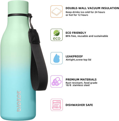 BJPKPK Insulated Water Bottles, 18 oz Stainless Steel Metal Water Bottle with Strap, BPA Free Leak Proof Jugs, Mugs, Flasks, Reusable Thermal Flasks for Sports & Travel, Black - Colors A