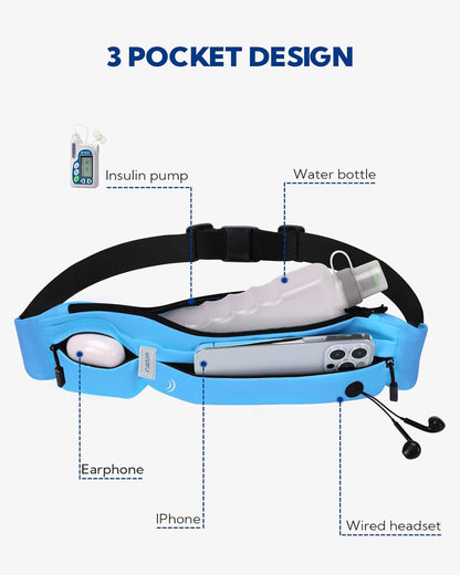 WATERFLY Running Belt Fanny Pack: Runner Marathon Jogging Waist Pack Sport Workout Exercise Fitness Phone Holder Belt for Men Women Jogger Slim Waist Bag Black