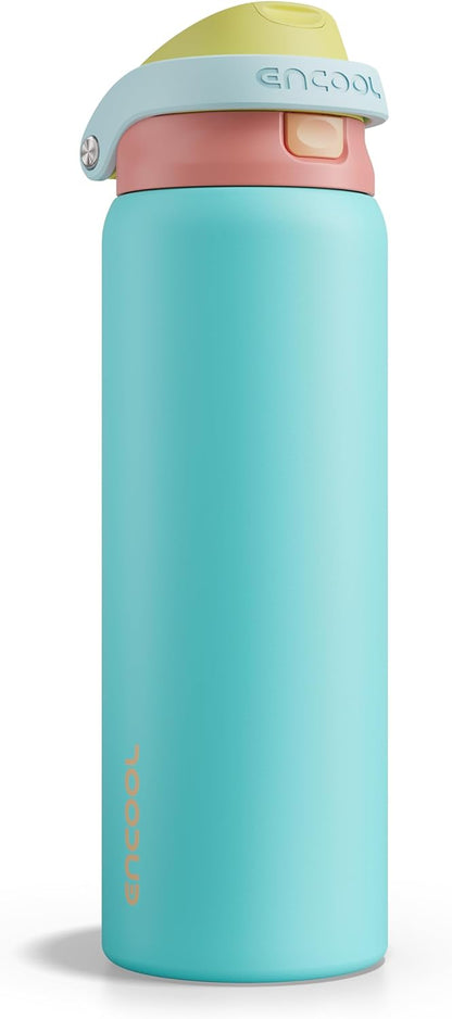 ENCOOL Leakproof Insulated Water Bottle with Straw Dual-Sip Water Bottle Bag-Safe Design for Work, Commute & Gym – Keeps Drinks Cold All Day, 24 oz, Lemonade Pink - Colors A