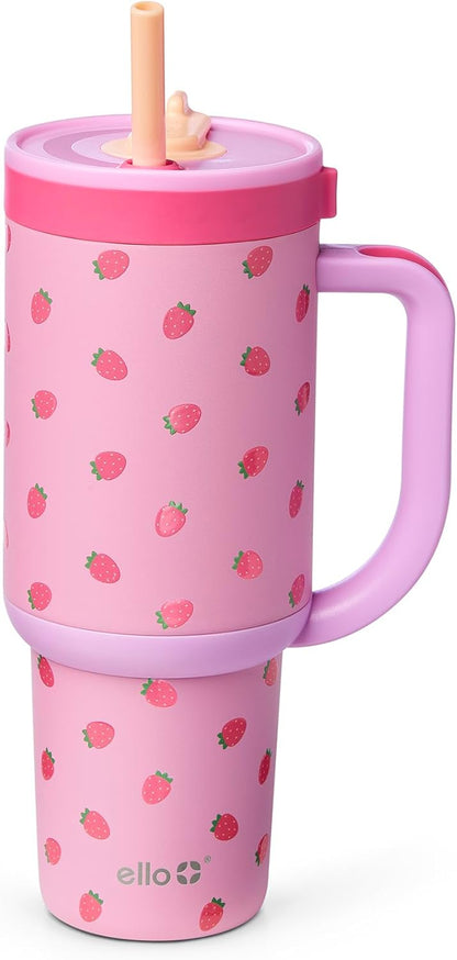 Ello Oasis 40 oz Tumbler with Handle & Retracting Straw | Reusable Insulated Stainless Steel Cup 100% Leakproof, Gifts for Teens Women Men | Keeps cold for 24 Hours, Cup Holder Friendly, Daisies
