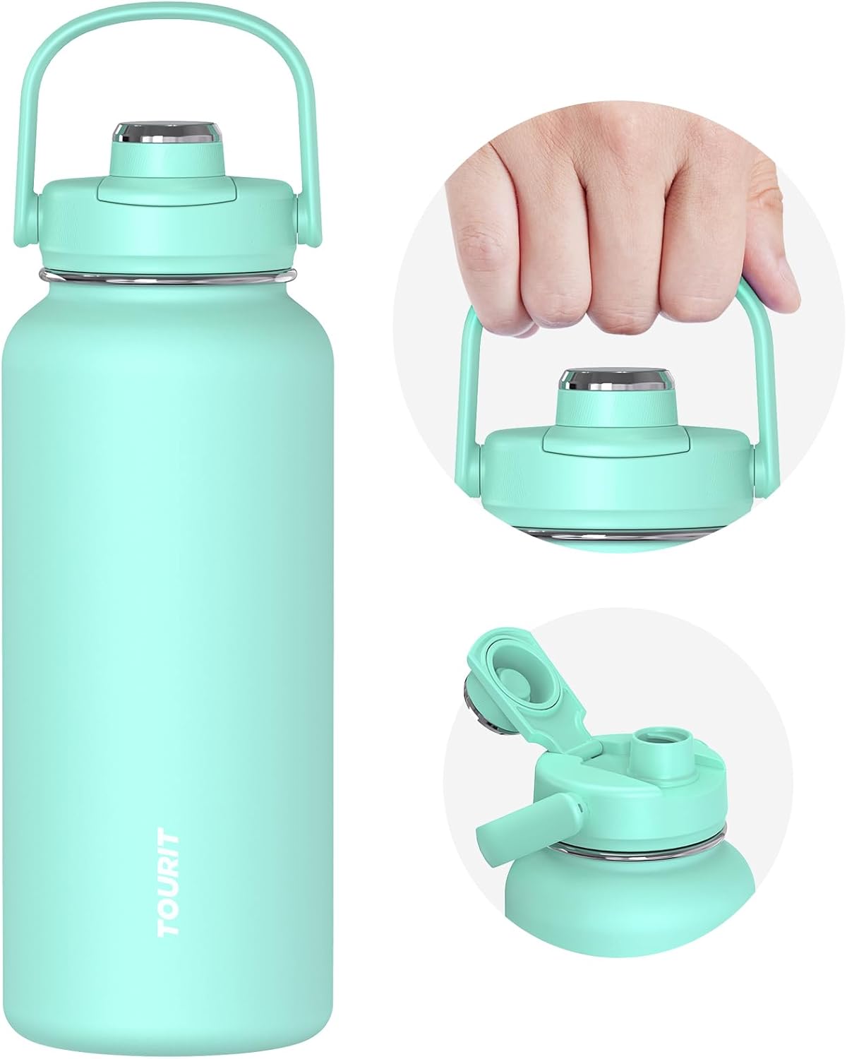 TOURIT 32 oz Insulated Water Bottle, Stainless Steel Sports Water Bottles With Top Handle, Double-Wall Travel Thermal Water Flask, BPA Free Leakproof Water Bottle for Sports and Travel,Pink